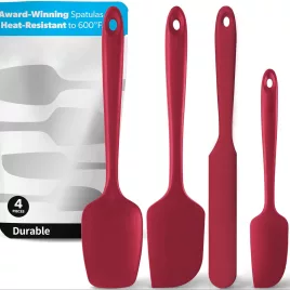   4-teiliges Silikon-Spatelset, hitzebeständig bis 600°F, langlebige Gummi-Küchenwerkzeuge für antihaftbeschichtetes Kochgeschirr, nahtloses Design, rot