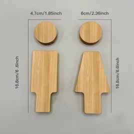   Nordisches Holz Badezimmer Schild, 16,0 cm für Herren- und Damen-WC-Türen, Selbstklebend Leichte Installation, Japanischer Stil WC-Dekoration für Zuhause und Büro Naturfarbe - Massivholz