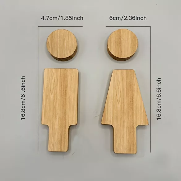 Nordisches Holz Badezimmer Schild, 16,0 cm für Herren- und Damen-WC-Türen, Selbstklebend Leichte Installation, Japanischer Stil WC-Dekoration für Zuhause und Büro Naturfarbe - Massivholz