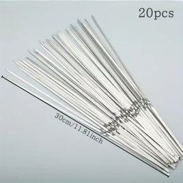   20/50 Stück Edelstahl-Grillspieße, langlebig, wiederverwendbar, leicht zu reinigen, geeignet für Außen- und Innenbereich Flachstab-30cm - 20 Stück