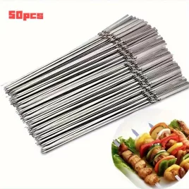   20/50 Stück Edelstahl-Grillspieße, langlebig, wiederverwendbar, leicht zu reinigen, geeignet für Außen- und Innenbereich Flachstab-30cm - 20 Stück