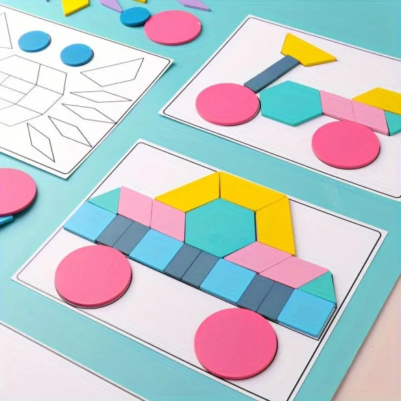 180-tlg. Holzbausteine - Tangram-förmiges Puzzle-Set