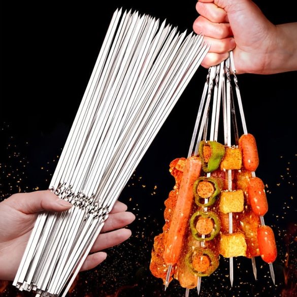10 Stück wiederverwendbare Edelstahl-BBQ-Spieße