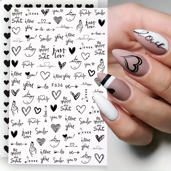 2 Blatt Nagelsticker, Valentinstag Nagelsticker, Herz-Liebe-Design Englische Buchstaben Nagel-Accessoires