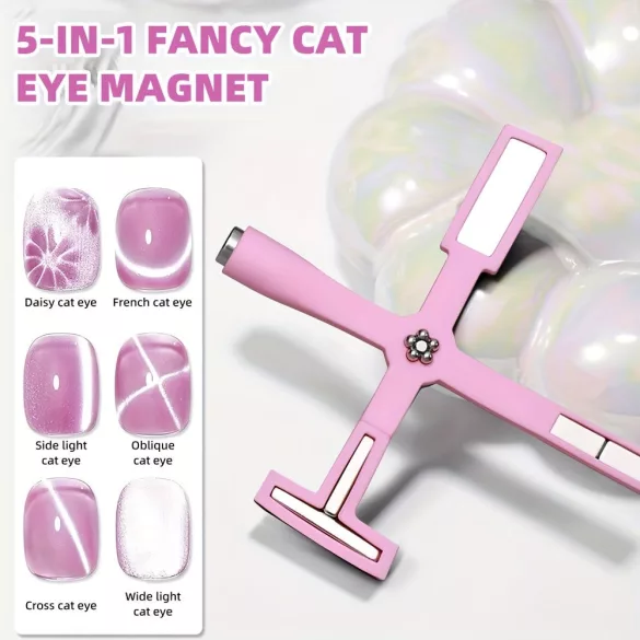 5-in-1 Nagelkunst Magnetstab für Gel-Lack, multifunktionale Katzenauge Magnettafel mit Hülle, Nageldesign Sticker-Werkzeug für French, Margerite und verschiedene Effekte