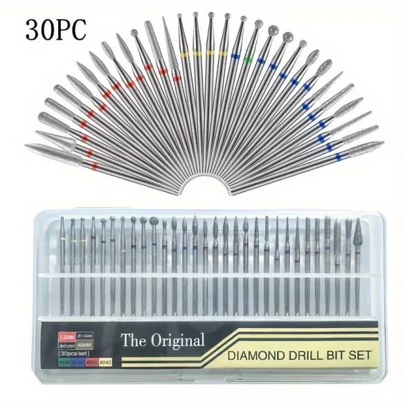 30er-Set Nagelpolierbits, Nagelfräser, Nagelpolierbürste, Pediküre-Entferner für Acrylgel, Nagelpolierwerkzeuge, Nail Art Pediküre Maniküre Werkzeuge