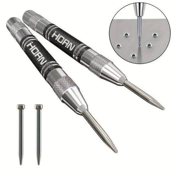 1 Stück super starker, legierter, wolframstahlspitziger automatischer Zentrierkörner – einstellbar, federbelastet, Metallbohrwerkzeug für Holzbearbeitung und Markierung
