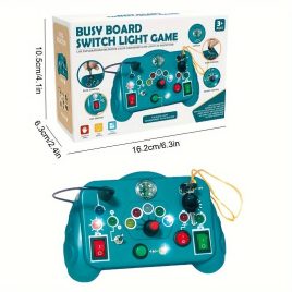   Interaktiver Beschäftigungskasten für Kinder - Lernspiel mit 12 LED-Lampen und 8 Schaltern - Fördert kognitive Entwicklung und Feinmotorik