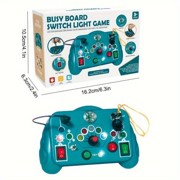 Interaktiver Beschäftigungskasten für Kinder - Lernspiel mit 12 LED-Lampen und 8 Schaltern - Fördert kognitive Entwicklung und Feinmotorik