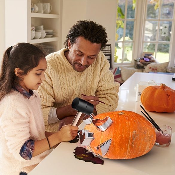 13-teiliges Premium-Edelstahl-Kürbisschnitzset mit Hammer - Perfekt für Halloween-Deko und Schnitzereien
