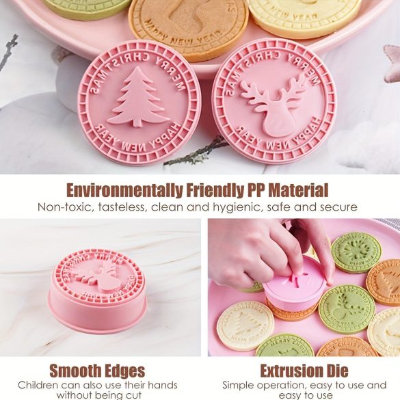 9er-Set Weihnachtsplätzchenausstecher, 3D-Prägeset, 3D DIY Cartoon-Keksform Stempel, Küchenzubehör für Gebäck und Backformen