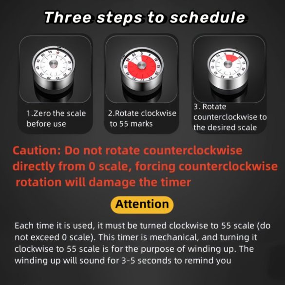 Edelstahl Küchen-Timer - 60 Minuten Mechanischer Countdown