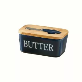   Bambus Butterdose mit Deckel und Messer, Große Keramik-Butterdose mit Isolierdeckel, Luftdichter Butterbehälter