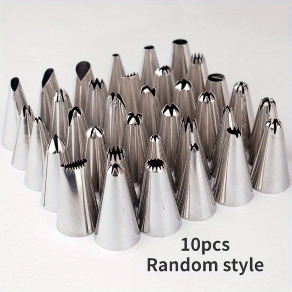 10-teiliges Edelstahl-Tortendekorationsset - DIY Zuckergussdüsen für Kuchen & Gebäck, Küchenbackzubehör