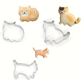   5-tlg. Kitten Keks-Ausstecher, Edelstahl Plätzchenschneider Set, Süße Kawaii Katzen Kekse Formen, Backwerkzeuge, Küchenzubehör
