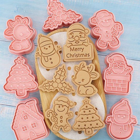 8-teiliges Weihnachtsplätzchen-Ausstecherset: Lebkuchenmann, Weihnachtsbaum, Schneemann, Nikolaus, Glocken, Schneeflocken, Frohe Weihnachten