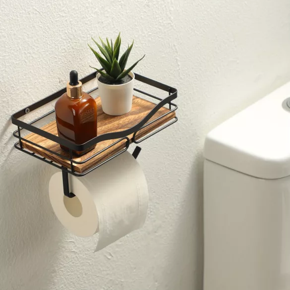 Platzsparender wandmontierter Toilettenpapierhalter mit Ablagefläche