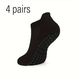 4 Paar Damen-Pilates-Socken, rutschfeste Noppen