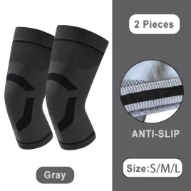   2 Stück ultradünne, atmungsaktive Kompressions-Kniebandage, grau, Größe M, 60–80 kg