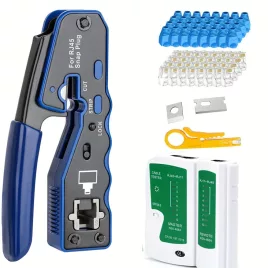   50-tlg. Starkes RJ45 Crimp-Set mit Kabeltester und Schneider - Für Cat5e/Cat5/Cat6 Ethernet