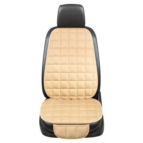2-teiliges Autositzkissen-Set mit weichem Plüschbezug, Aufbewahrungstaschen und Memory-Schaum Beige