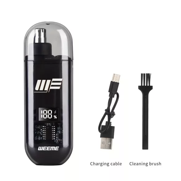 WEEME Herren USB-betriebener Ohr- und Nasenhaarschneider mit LCD-Display, wiederaufladbar, Schwarz
