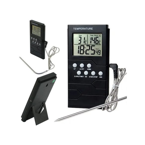Küchenthermometer für Braten mit LCD-Anzeige und Uhr