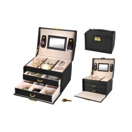   Schwarze Schmuckschatulle - elegantes Aufbewahrung für deine wertvollsten Schmuckstücke, Geschenkidee für Frauen, zum Geburtstag, zu Weihnachten.