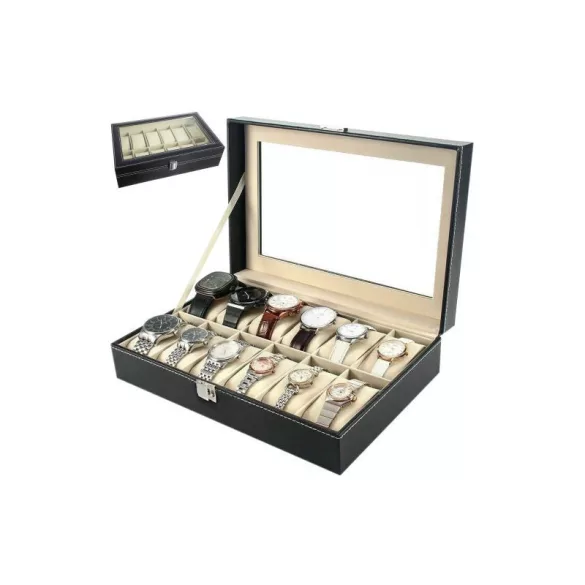 Uhrenaufbewahrung mit 12 Fächern - Uhrenbox Set, Uhrenhalter, Uhrenset Werkzeug, Uhrenbox