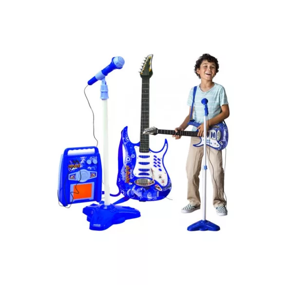 Elektrische Gitarre mit Mikrofon und himmelblauem Verstärker 22409